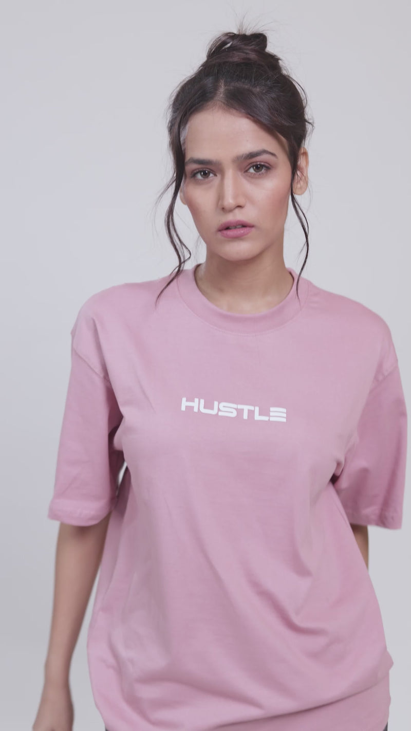 'Hustle' Salmon Pink Unisex Oversized Tee