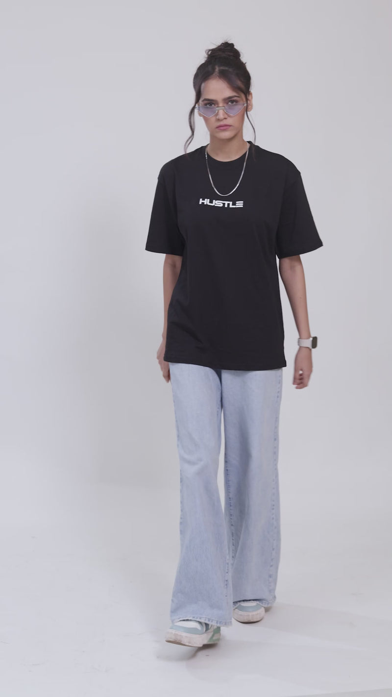 'Hustle' Black Unisex Oversized Tee